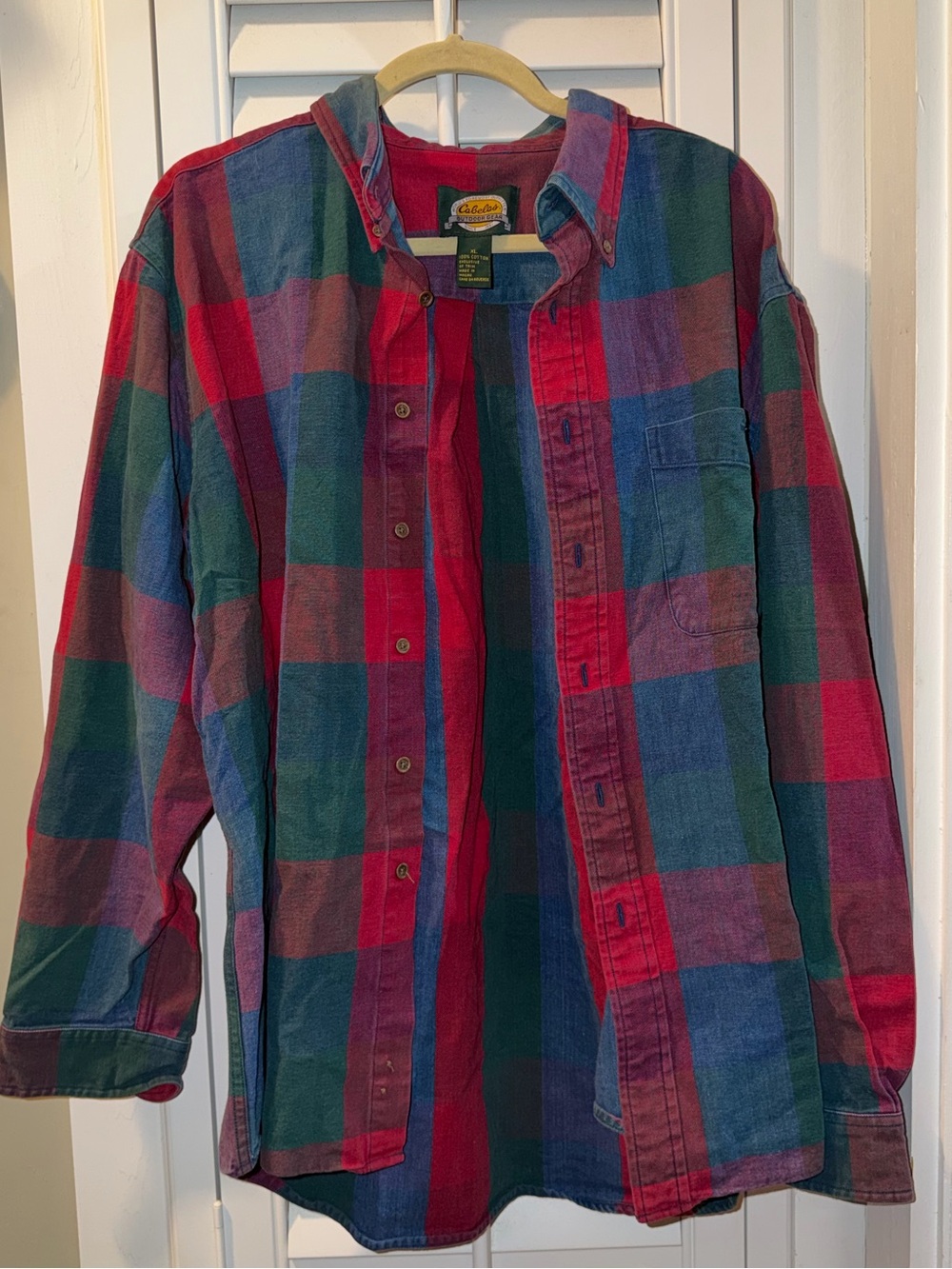 Cabelas Red Green Blue Plaid Flannel Shirt size XL